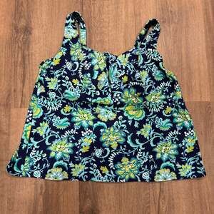 Lands End Womens Navy Green Floral Underwire Tankini Swim Suit Top Plus Size 24W